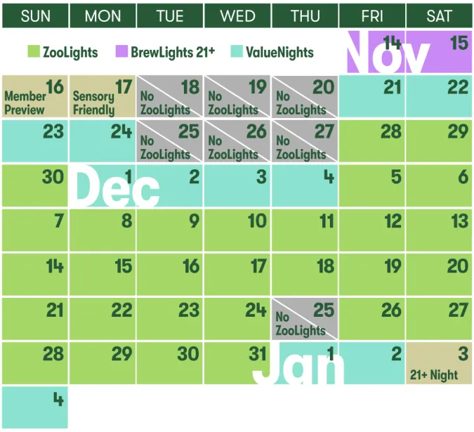 ZooLights 2025 calendar