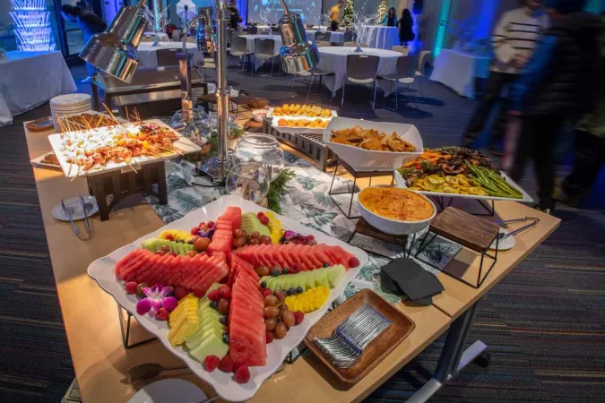 holiday-themed table with food